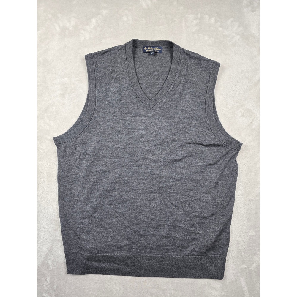 Brooks Brothers‎ Sweater Vest Mens XL Gray Brookstech Merino Wool V-Neck Golf
